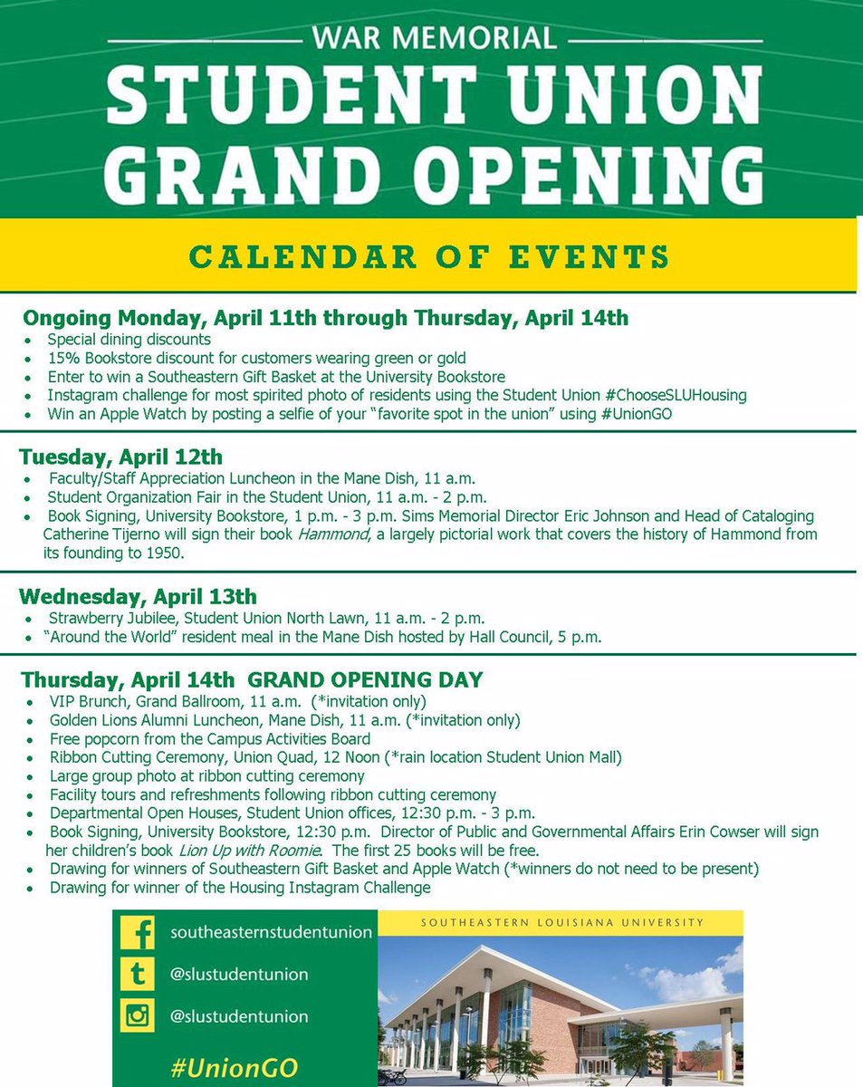 SLUStudentUnion's tweet image. Check out everything happening next week during our Celebration of the Union &amp;amp; its official Grand Opening! #UnionGO