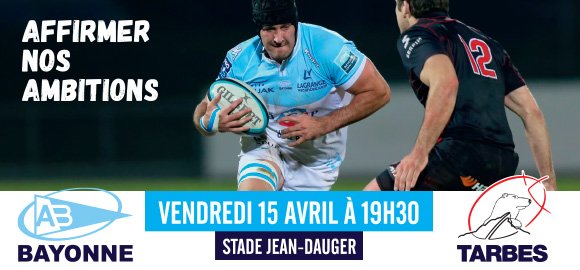 avironrugbypro's tweet photo. Session de rattrapage vendredi prochain ! 
🏉  AB -Tarbes
📅  vend. 15.04 à 19h30
🎫  https://t.co/Ao6RFLAyF8
#ABTPR https://t.co/jn4ddioagb