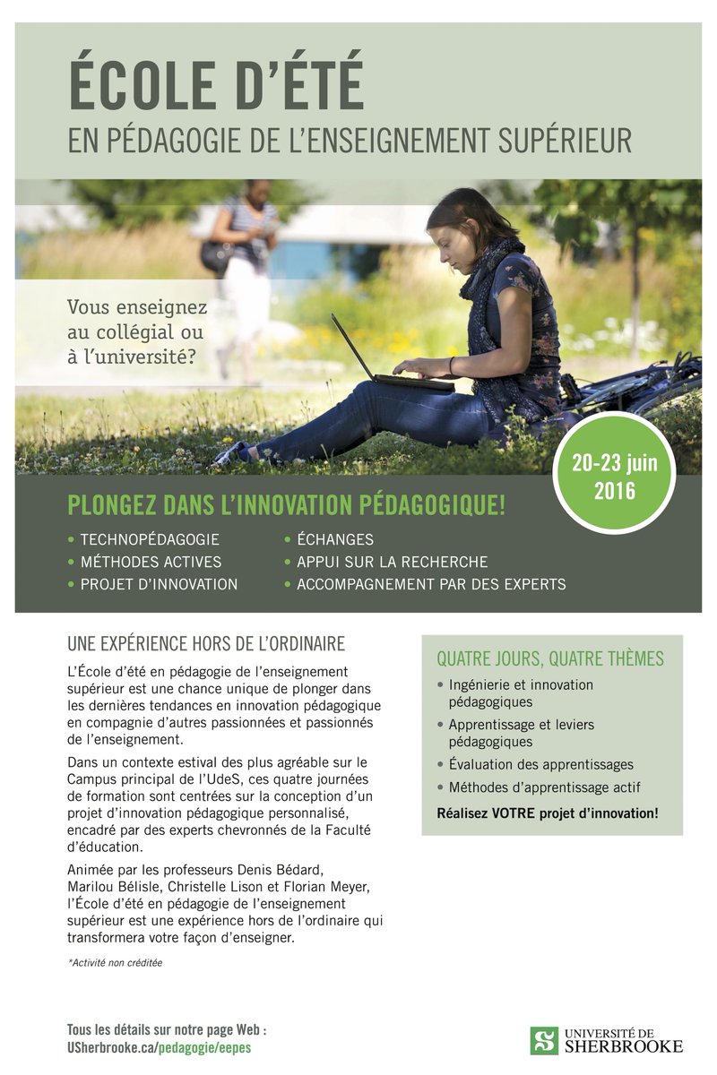 flomeyer's tweet photo. Plongez dans l'innovation pédagogique ! #EEPES2016 @sineddradeb @krieklison @Mariloubelisle @PeDTICE @USherbrooke https://t.co/ege2phCfnH