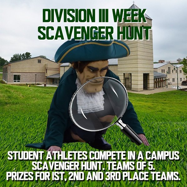 FranAthletics's tweet photo. Scavenger hunt for student athletes at 7:45pm, starting in the Fieldhouse. #divisionIIIweek #itsagreatdaytobeabaron https://t.co/lvpH1CMisZ