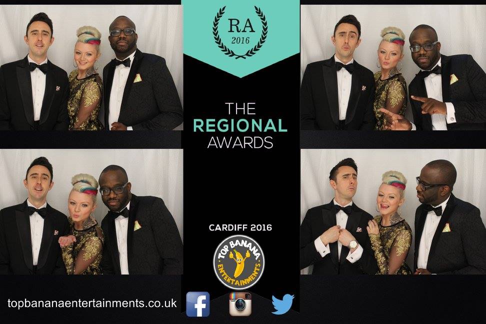 TopBananaEnts's tweet photo. Great to have @PollyJames @matt_lissack @Ritchie_316 in the Photo Booth last night at the @regionalawards https://t.co/GffGViZPwv