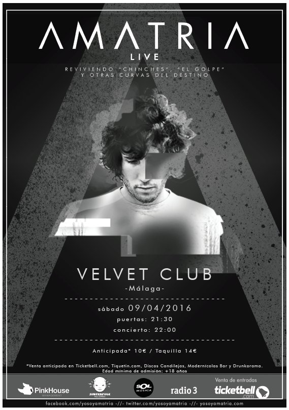 Mañana sábado hay concierto de Amatria en la <a href="/SalaVelvetClub/">Sala Velvet Club</a> a las 22.00 h. Entradas 10 € | 14 € en taquilla