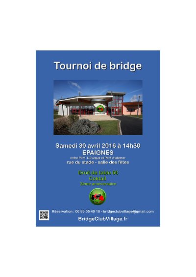 BridgeCV's tweet image. 30 avril 2016 à 14h30 Tournoi de bridge à Epaignes (entre Pont L'Evêque et Pont Audemer) : bridgeclubvillage.fr