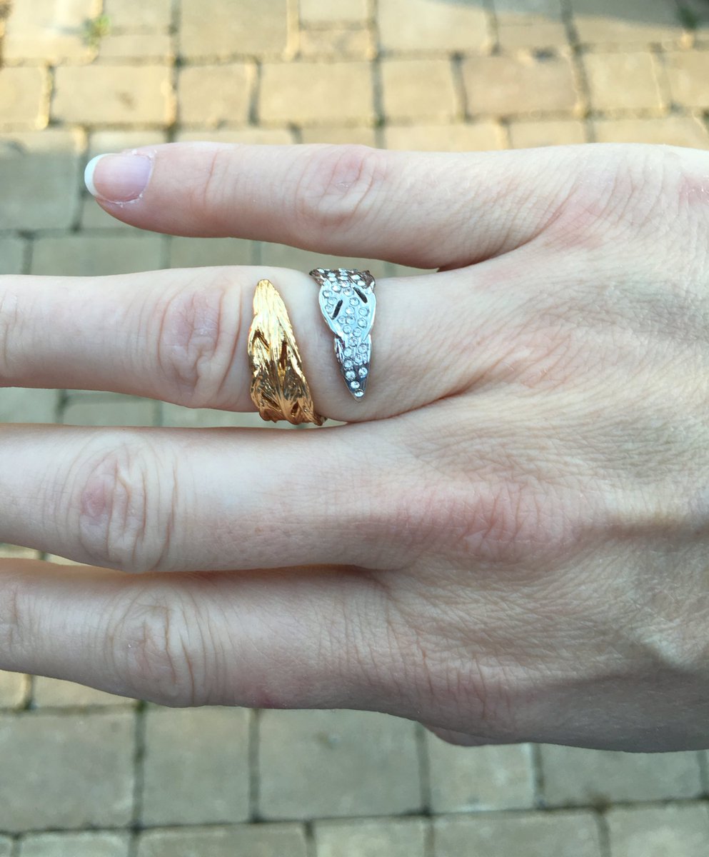 CRSteen11814's tweet photo. Silver or gold today? Let's go with both! 😍 @chloeandisabel #FeatherWrap #silver #gold #ring https://t.co/Z4Q6vEWQX3