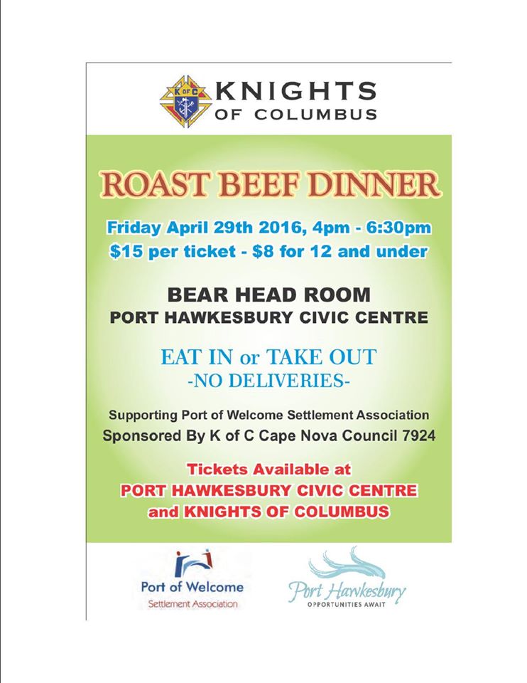 powsa_phk's tweet photo. Knights of Columbus Roast Beef Dinner supporting the Port of Welcome Settlement Association #SyrianRefugees https://t.co/iIbq5n9vOq