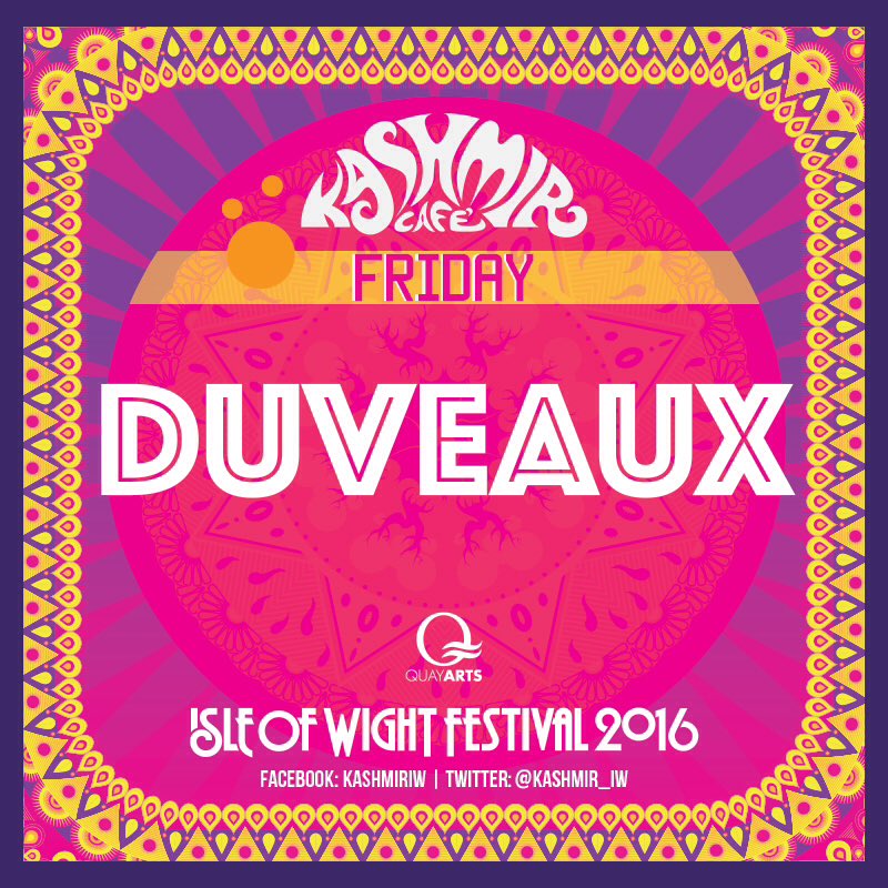 Kashmir_IW's tweet photo. Topping our Friday night bill @IsleOfWightFest, the fabulous DUVEAUX! @DvxMusic #iow2016 https://t.co/7Y3tBiJVQh