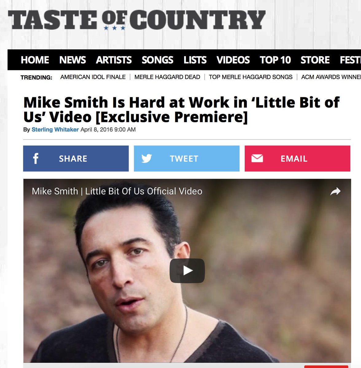MikeSmithInc's tweet photo. Exclusive #LittleBitofUs Video Premiere via @TasteOfCountry! https://t.co/RAABhVjcBg | #MikeSmithMusic https://t.co/lYrUC0MwxC