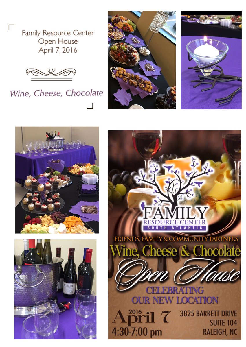 919Events's tweet image. 919Events plans a Wine, Cheese &amp;amp; Chocolate Open House for the Family Resource Center South Atlantic. @919Events