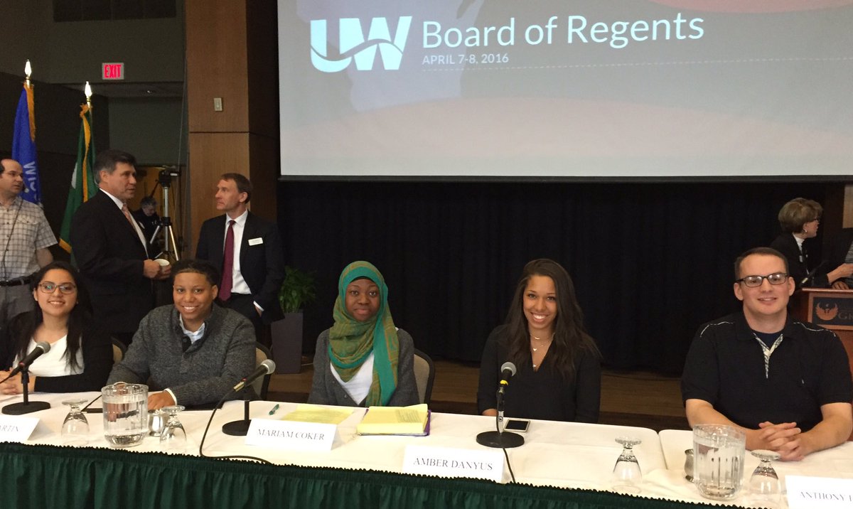 .<a href="/UWSystem/">Universities of Wisconsin (Old)</a> students share important perspectives on campus climate with UW Board. Proud of Amber from <a href="/uwparkside/">UW-Parkside</a>!