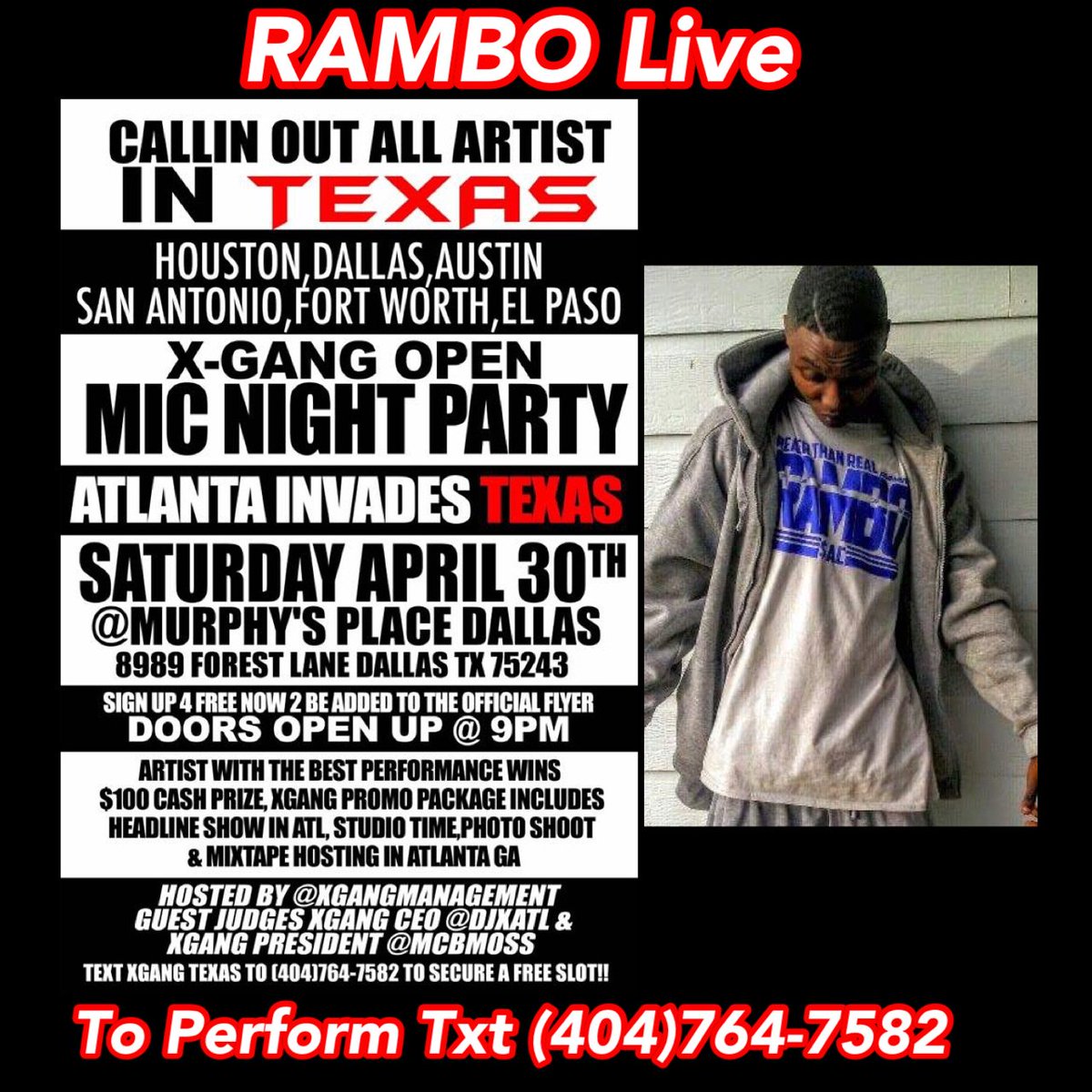 RAMBO1254's tweet photo. Catch Me in Dallas,Tx #April30th #DjXatl, #RAMBO https://t.co/bqk61t696J