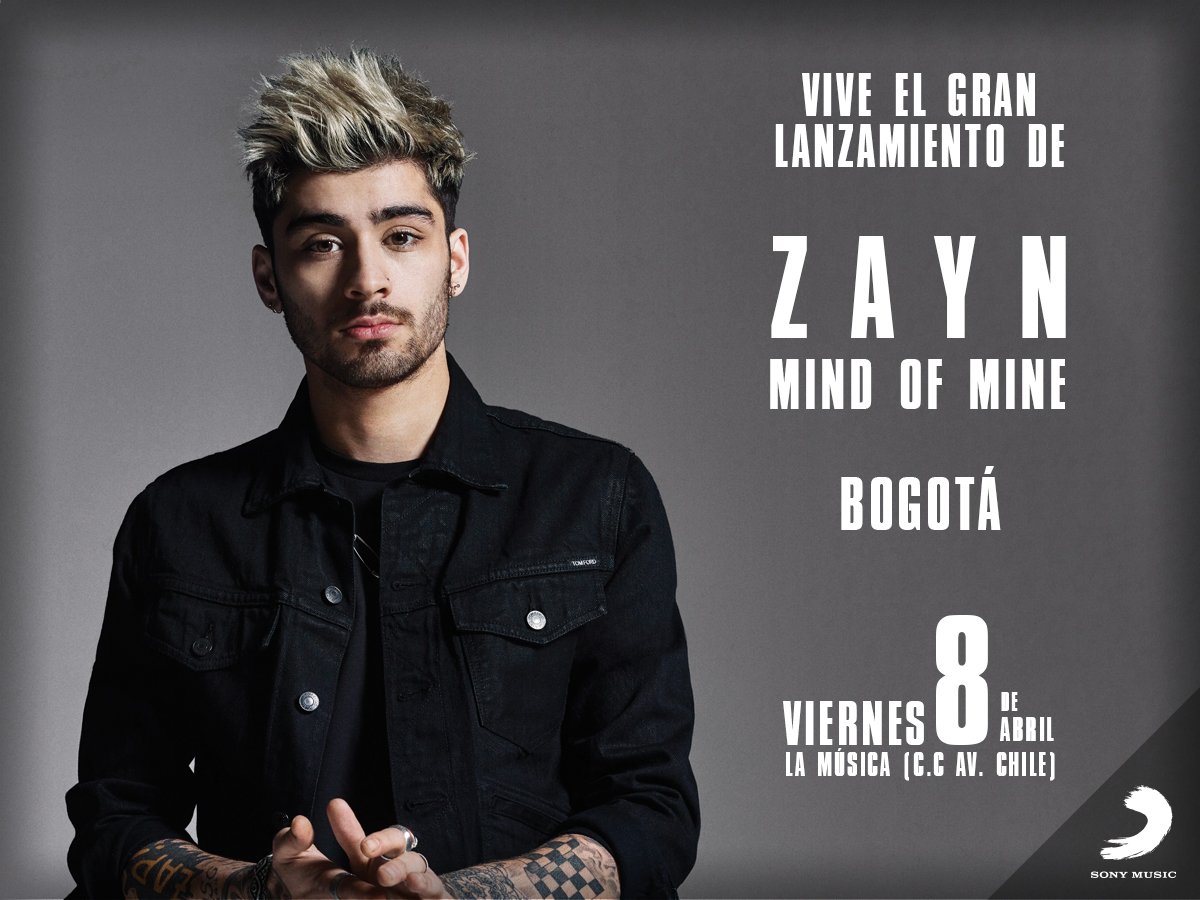 SonyMusicCol's tweet photo. ¡FANS DE @zaynmalik! ¡Vive hoy el lanzamiento de #MindOfMine en Bogotá! Aquí ❤👉 https://t.co/770g3U30uB https://t.co/eQYFyntQc6
