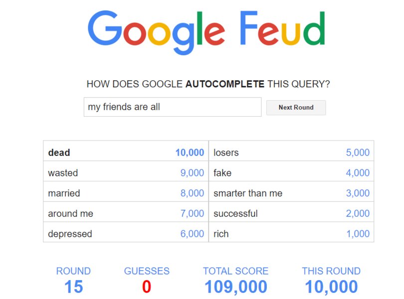 Google Feud  How does Google autocomplete this query?