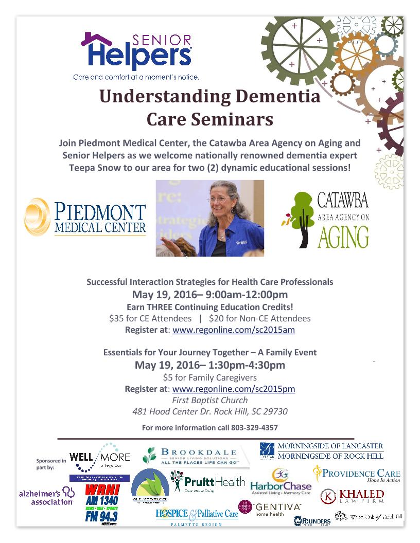 _SeniorHelpers's tweet image. Join us for the Teepa Snow event May 19, 2016 from 9:00am to 4:30pm!