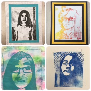 bmsart202's tweet photo. grade 7:  Printmaking portraits https://t.co/9PfwLGUIzB