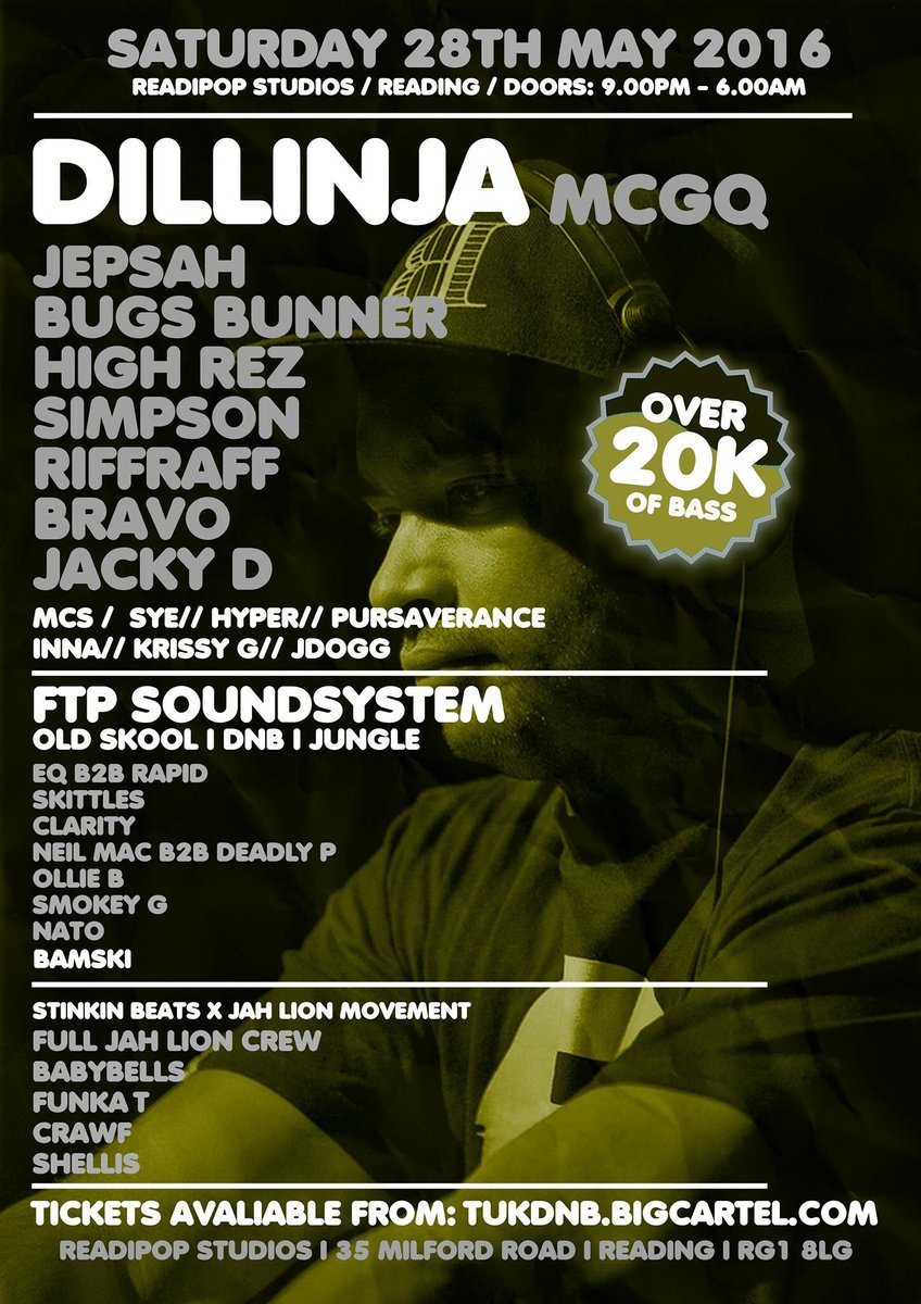 jepsahTUK's tweet photo. Coming up next month 28th may reading @Dillinja @DillinjaValve @ReadipopStudios @Readipop #tukdnb #dillinja #rdguk https://t.co/GgdK6hlfmE