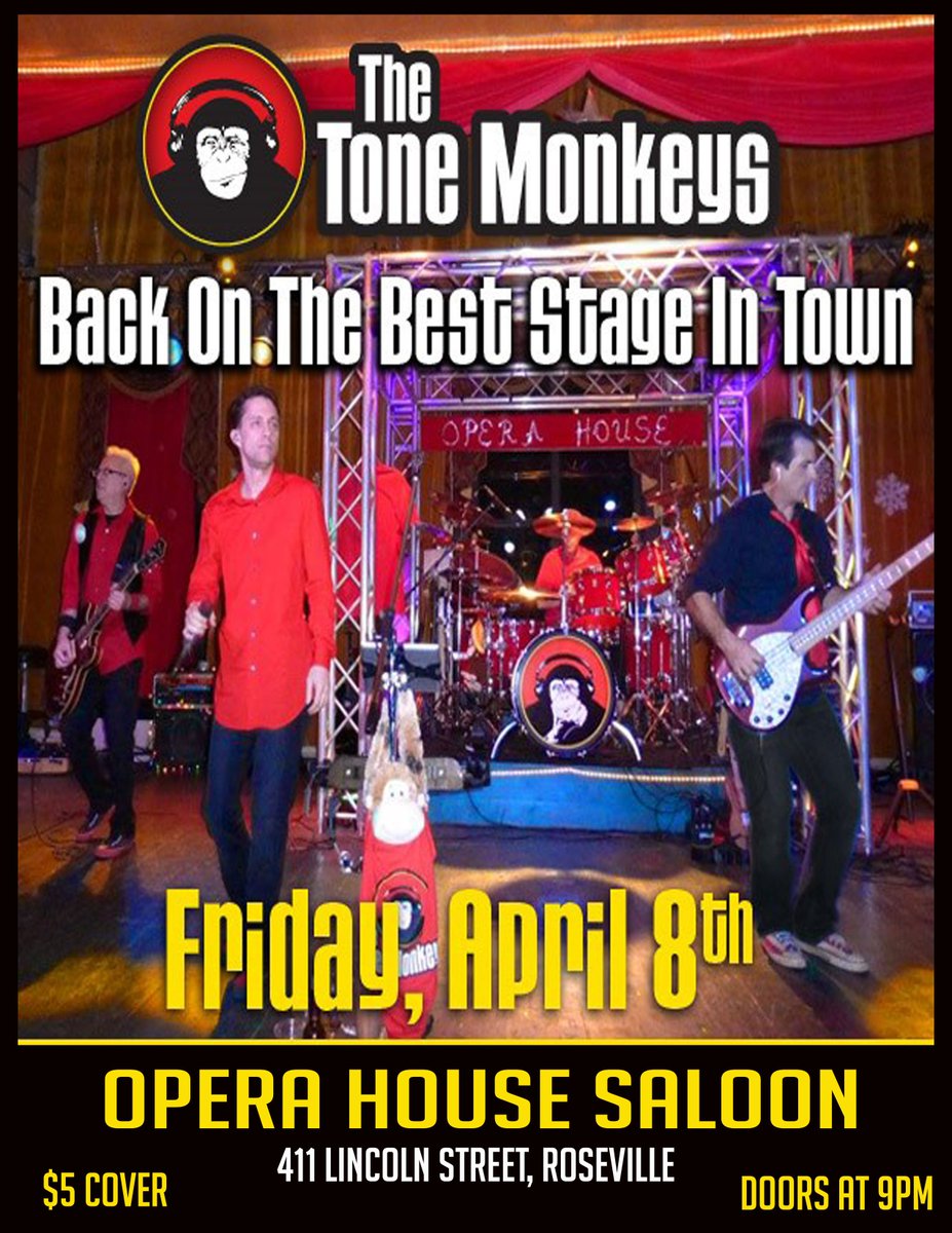 OperaHouseSaloo's tweet photo. TONIGHT!!! Tone Monkeys LIVE #TGIF #partywithus #tonemonkeys #operahousesaloon https://t.co/UhEDuBicNo