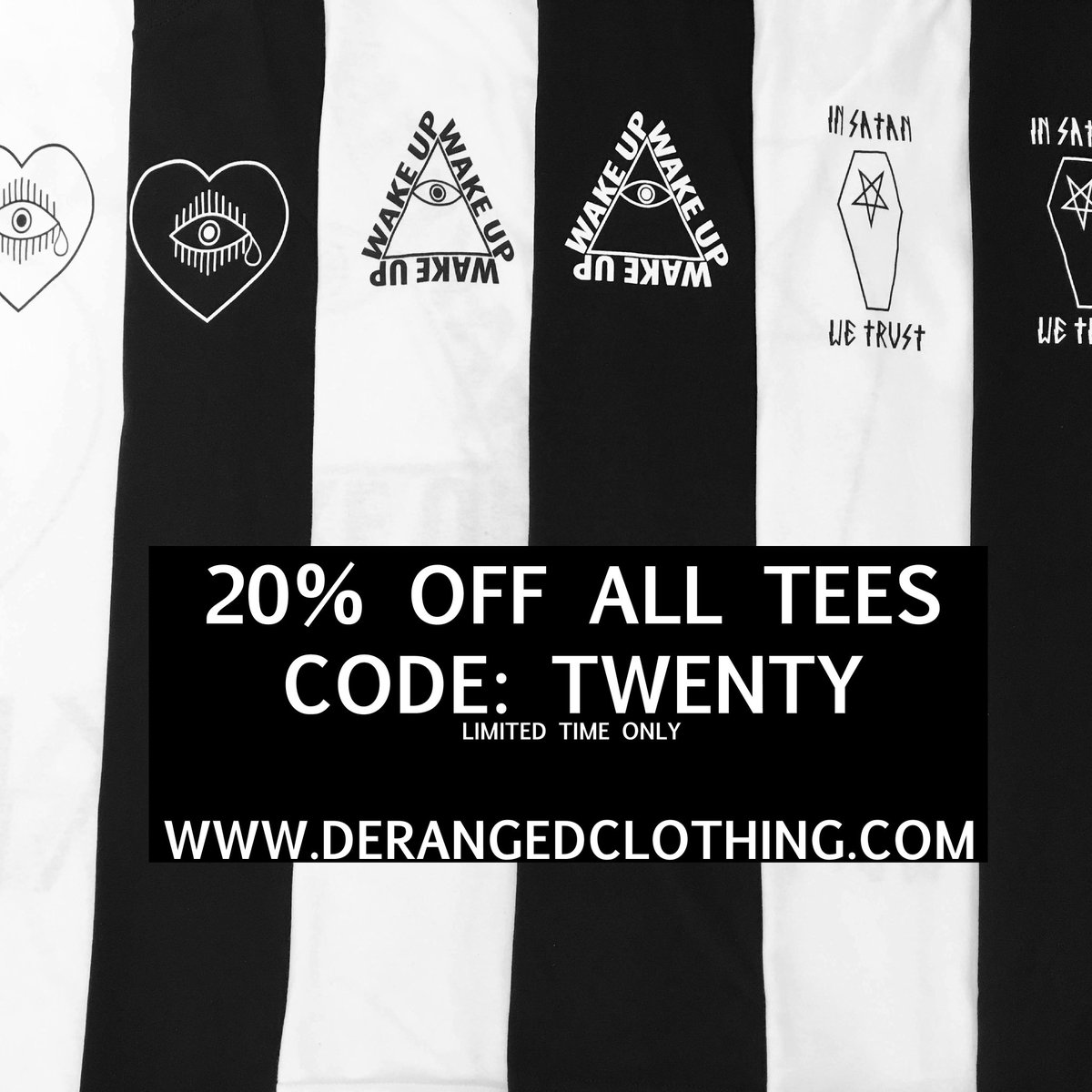 derangeduk's tweet image. 20% off all weekend! Code: TWENTY to redeem your discount. We ship worldwide 🌍💀
