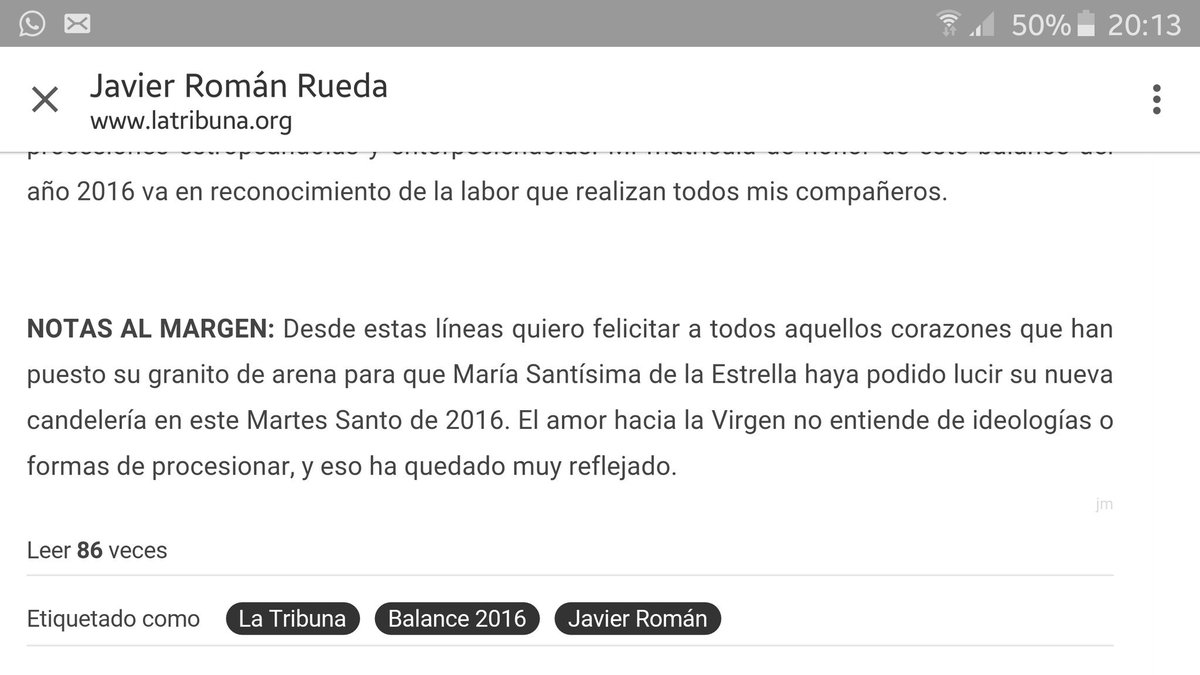 Ganeins's tweet photo. Gracias @javiroman_r por tu comentario en @latribunaorg Sabes bien lo q ha costado y el esfuerzo q hay detrás https://t.co/JGN8WMDk4N