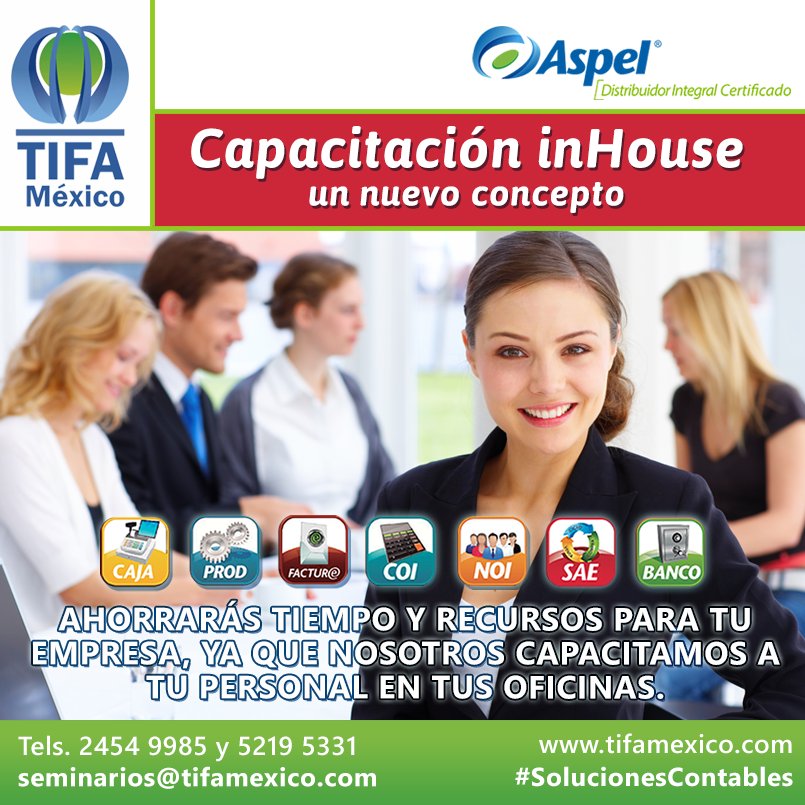 TIFA_MX's tweet photo. Con nuestra capacitación #inHOUSE nosotros podemos ir a tus oficinas y capacitar a tu personal #TIFAMx #Aspel https://t.co/rULfYUjSiv