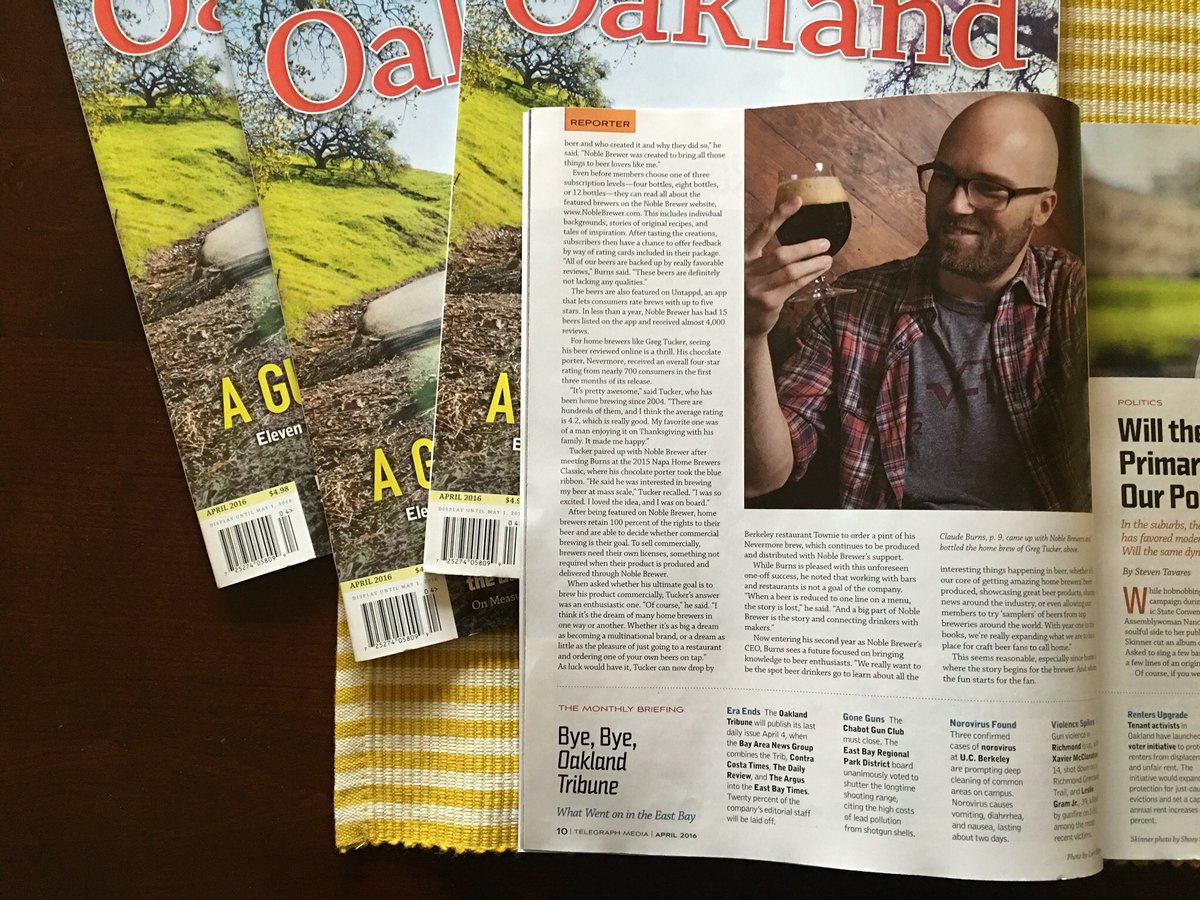 BrewedByGreg's tweet photo. I was featured in this month's Oakland Magazine along with Noble Brewer's Claude Burns—pick one up! @NobleBrewerBeer https://t.co/yzW6IbeAgp
