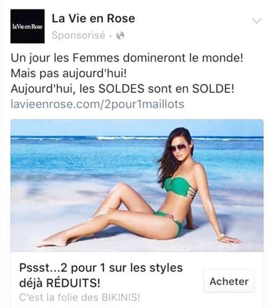 tvanouvelles's tweet photo. Une publicité jugée sexiste de La Vie en Rose fait réagir https://t.co/PPDUC2hBSj https://t.co/C0xscCPqL5