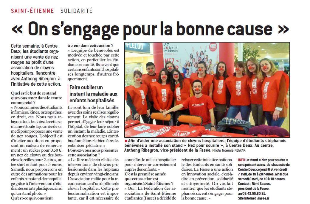 Demain les étudiants de la <a href="/FedeFASEE/">FASEE</a>  seront à Centre 2
Merci à <a href="/AmpliMutuelle/">AMPLI Mutuelle</a> et <a href="/Le_Progres/">Le Progrès</a>
#nezpoursourire