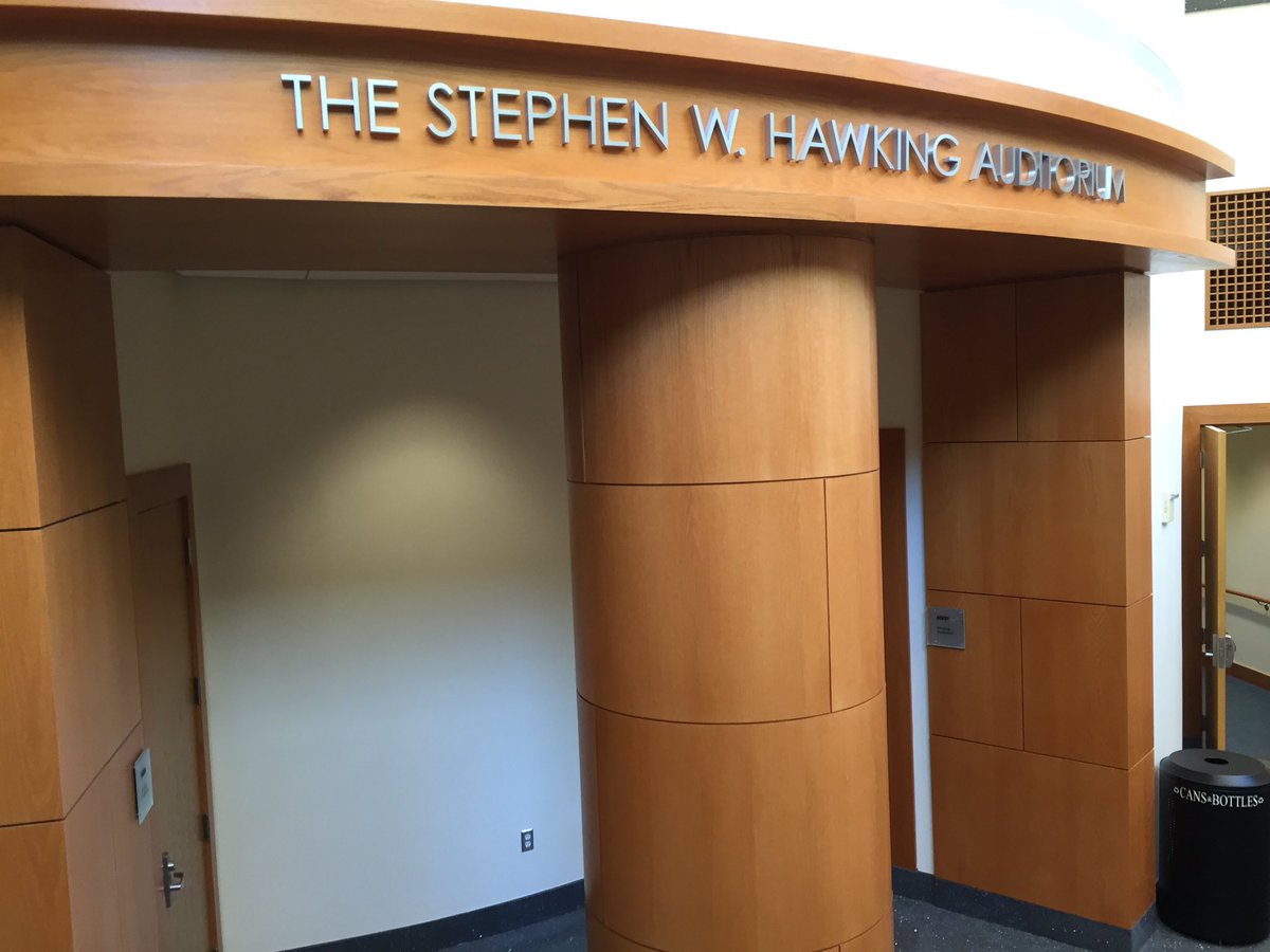 seanmcarroll's tweet photo. Auditorium for Texas A&amp;M physics colloquium is named after a famous quantum cosmologist. https://t.co/DW1fwEhYSa