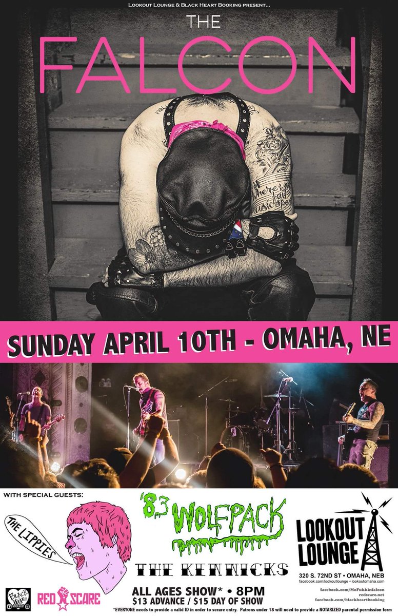 blackheartbook's tweet photo. #Sunday! @MoFukkinFalcon @the_lippies #83wolfpack & #thekennicks at @lookoutlounge #omaha #music #punk #theFalcon https://t.co/MTFryBAsbq