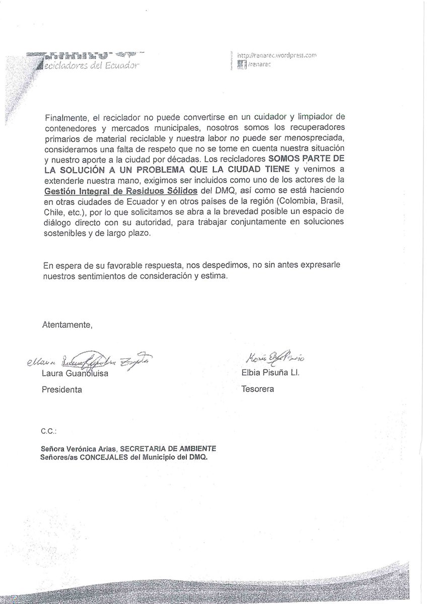 RenarecEcuador's tweet photo. @MauricioRodasEC enviamos oficio solicitando reunión. Atentos a su pronta respuesta para iniciar diálogo directo https://t.co/YynRXJbVJl