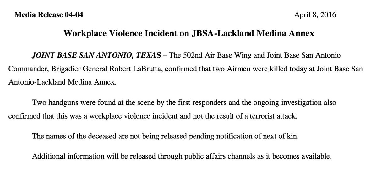 Like Fort Hood, Lackland killings deemed workplace violence