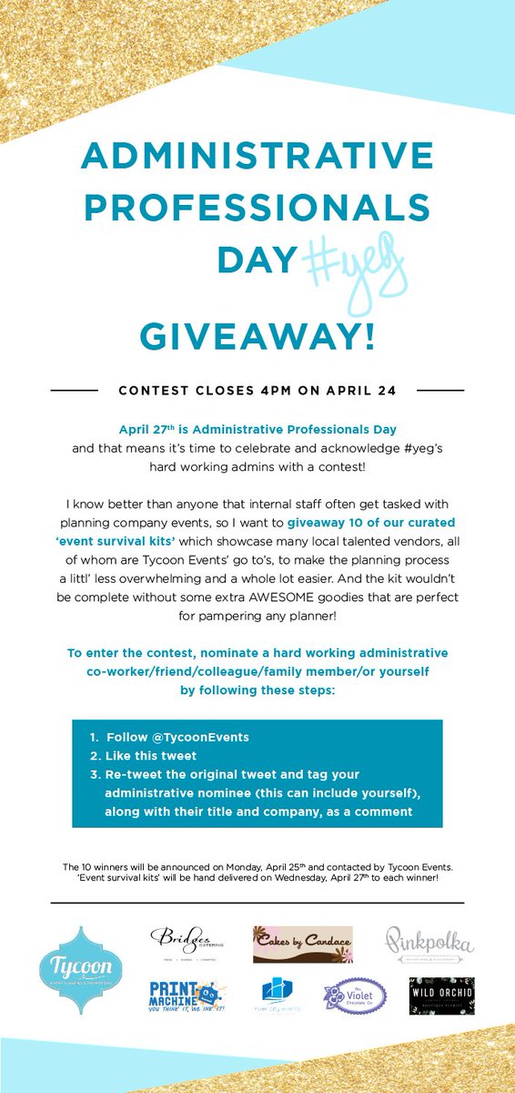 TycoonEvents's tweet photo. GIVEAWAY! Calling all #yeg Office Managers, EAs, Receptionists & Administrative Wonders! Reward yo'self β₯ https://t.co/Qfm1ZpbqFz