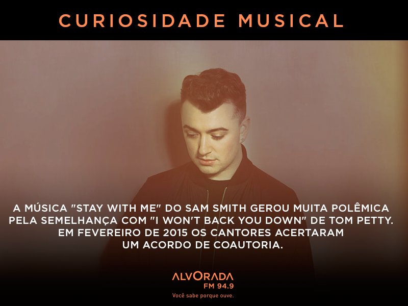 RadioAlvorada's tweet photo. Um caso de "briga" por direitos autorais que terminou bem pra todo mundo. #SamSmith #StayWithMe #CuriosidadeMusical https://t.co/QBKi8rDZfV