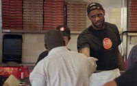 AZSports's tweet photo. LeBron James poses as pizza maker, no one seems to notice #HaboobBlog https://t.co/REY5tbK8pv https://t.co/wRNI5cgUqZ