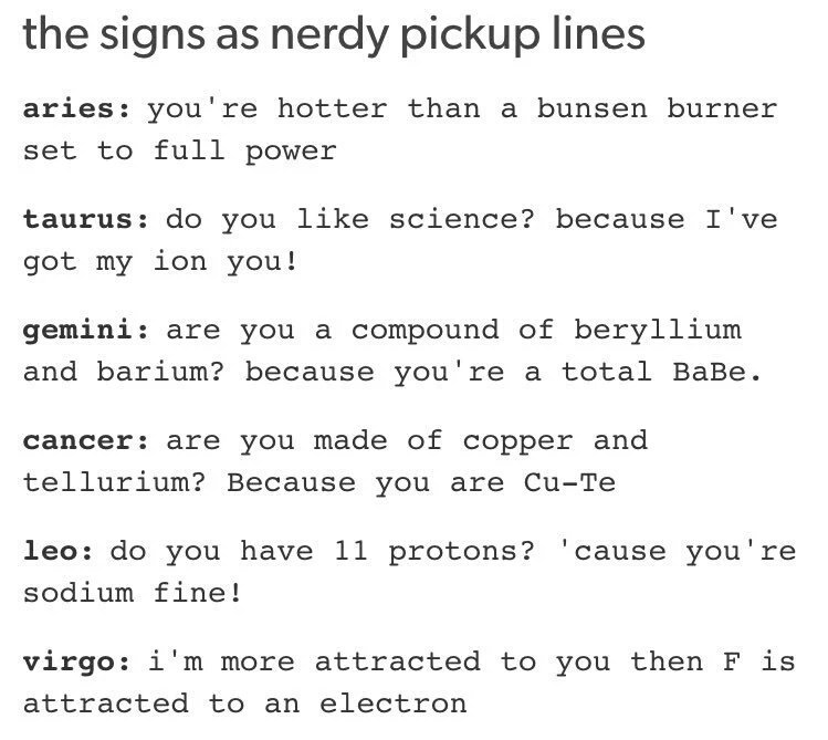 Nerdy Science Pick Up Lines