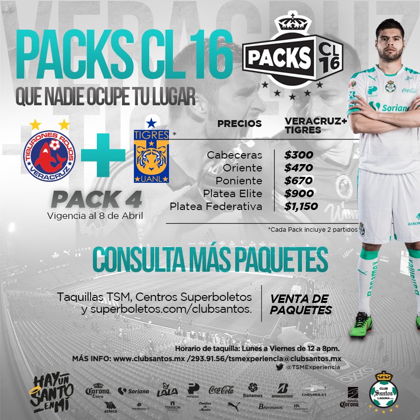 TSMoficial's tweet image. Aprovecha que vienes al #TSM y llevate de una vez tu #Pack4 que incluye #SantosVeracruz y #SantosTigres!