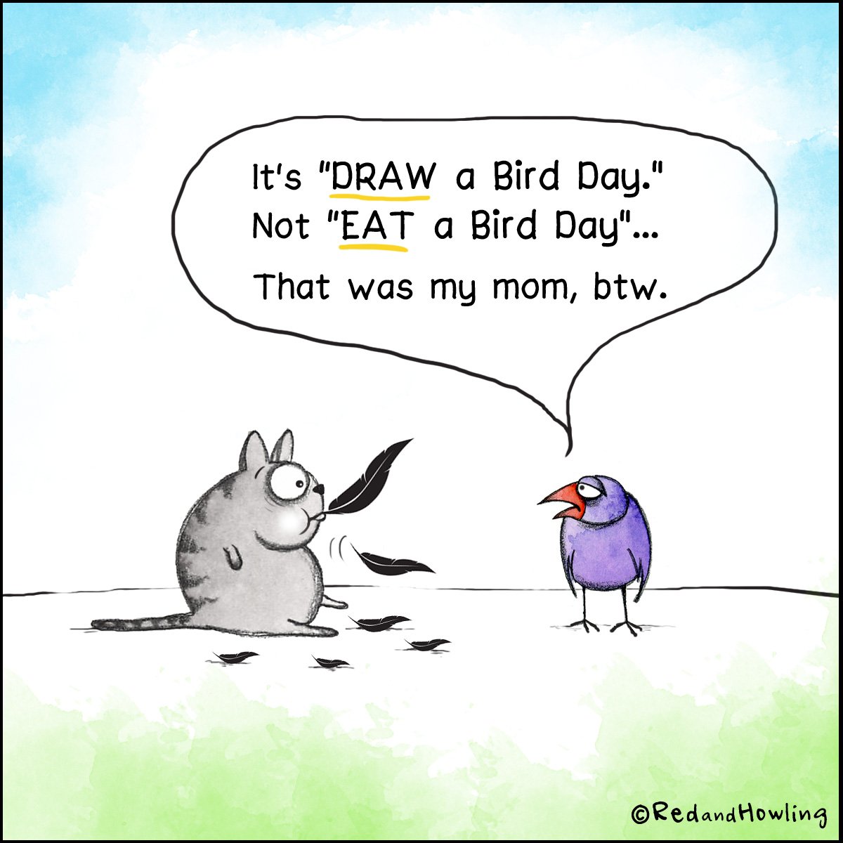 Cat Game - Today is Draw a Bird Day! Today take some time