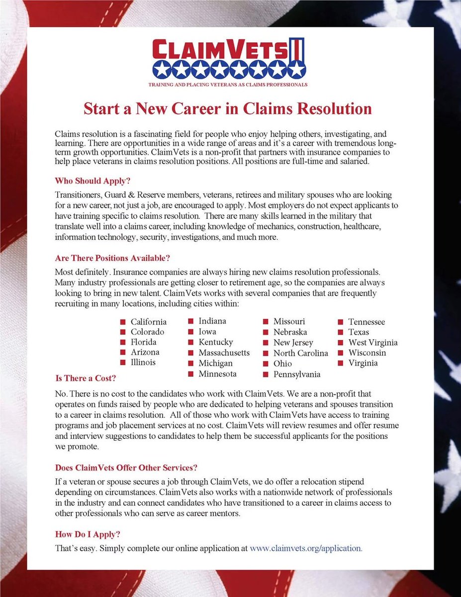 ClaimVets's tweet photo. @thevetcarefund Great opportunity for Veterans and Military Spouses to train and start a new career! @claimvets https://t.co/IcYE0yNR3c