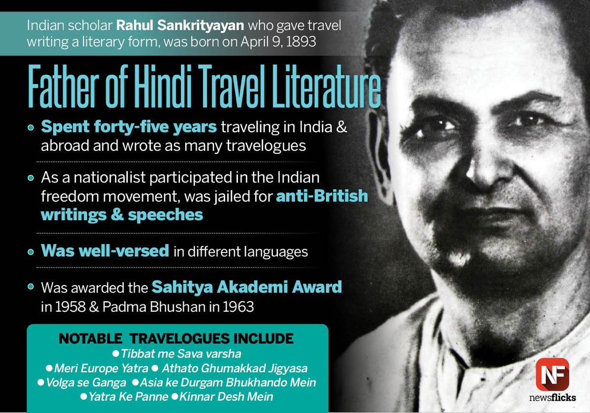 Father of Hindi travel literature #RahulSankrityayan was born on April 9, 1893
