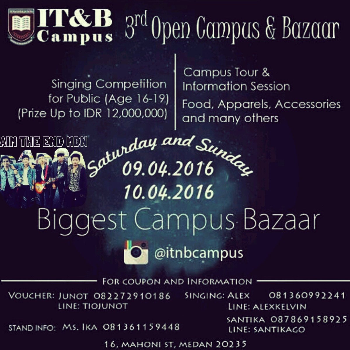 Aimtheend_team's tweet photo. Siang ini jam 12 @AIMTHEEND_MDN ada di kampus IT &amp; B MEDAN. jl mahoni ya, https://t.co/pZ2VUsg7Pi