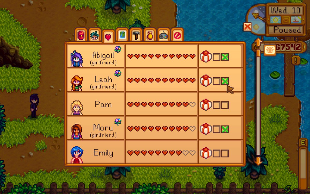 CatLoreStolz's tweet photo. How many girlfriends can I collect? #StardewValley supports poly romance! @ConcernedApe thanks for a great game! https://t.co/3yETtnKehR