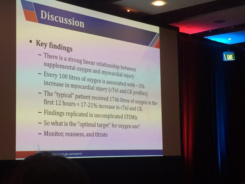 Ziad Nehme:more evidence from AVOID trial on why we need to rethink supplemental oxygen for #ACS pts #Guidelines2016