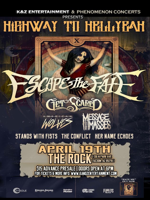 HerNameEchoes's tweet photo. See you there! @EscapeTheFate @WeGetScared #americanwolves @MessageTTMasses #standswithfists #Tucson https://t.co/CB8hnQXT5V