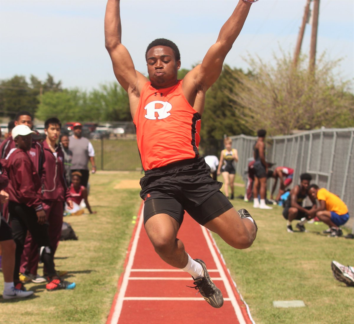 RW's James Taylor hits this long jump during Rockin R Relays <a href="/RHSJacketBacker/">RHSJacketBacker</a> @risdath