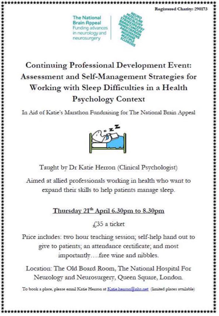 PsychMusings's tweet photo. Katie Herron is a double doctor and expert in sleep. Highly recommend her CPD workshop 21/04 at NHNN for any AHP's. https://t.co/cu3Cz0pPBG