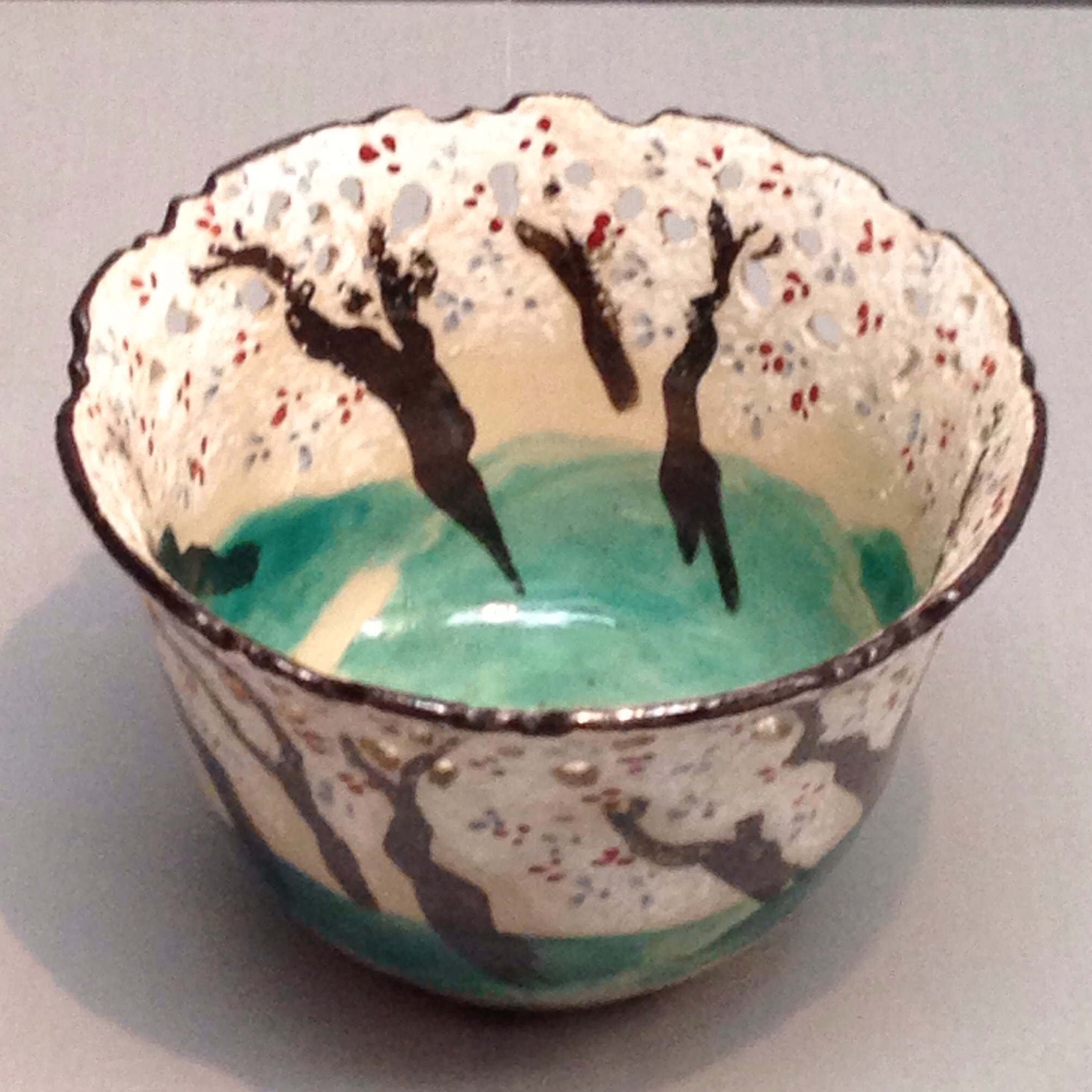 京焼】『 乾山写 色絵竜田川文透かし彫大鉢 3客 10946 』 尾形