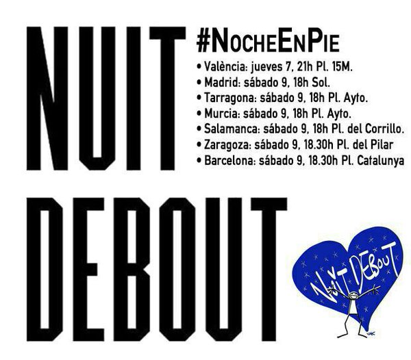 AsambleaHuesca's tweet photo. #38mars,Valencia #40mars,Madrid,  Zaragoza,Barcelona... #44mars,Huesca
#tomalaplaza junto a toda Europa #NuitDebout https://t.co/x18L9eXkCt