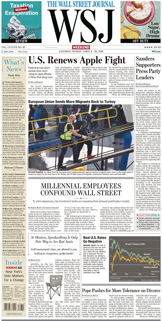 Check out the front page of today's Wall Street Journal. The Wall