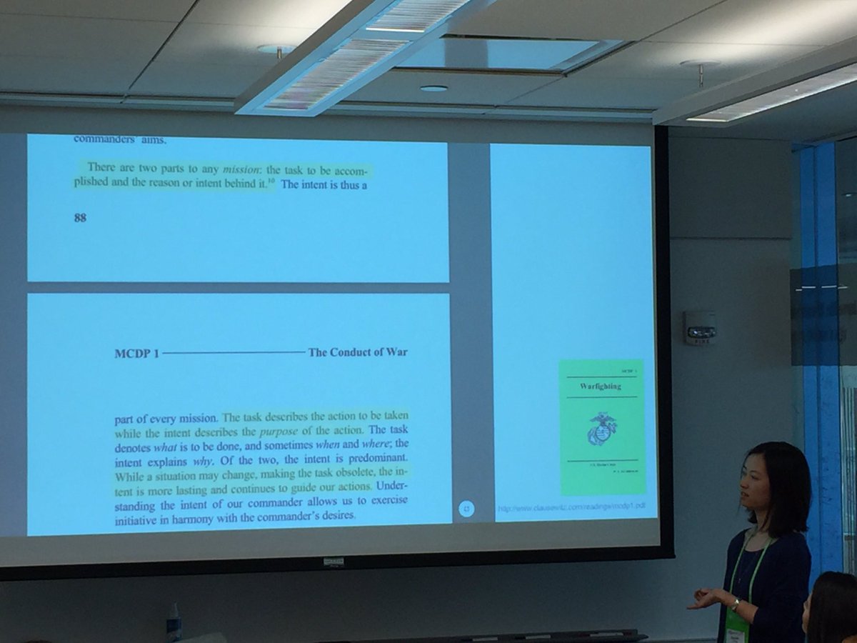ChrisWDemo's tweet photo. Smart: prod designer #chitchy dug into Marine Corps manual and has applied cdr's intent to agile dev #PCampBoston https://t.co/od8TuaTALv