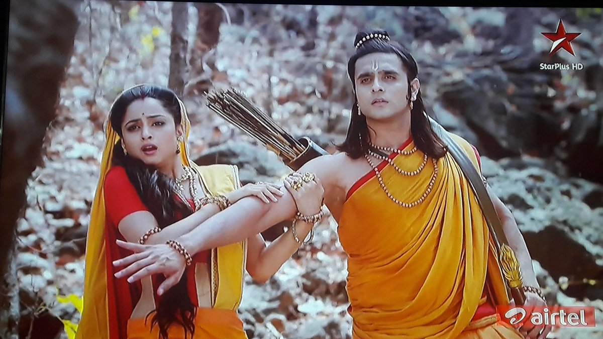 Ram Sita n Lakshman are walking in jungle n weather gets bad n sudden rocks...