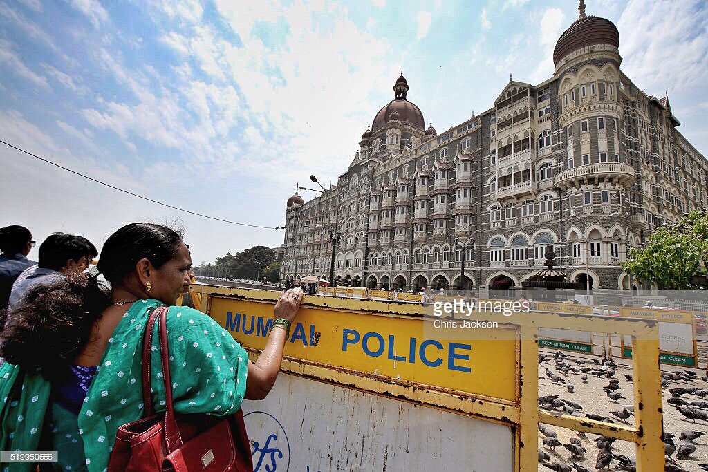 ChrisJack_Getty's tweet photo. Security barriers outside the Taj Mahal Palace Hotel where the Duke and Duchess of Cambridge will be staying https://t.co/fbCJpcjMAQ